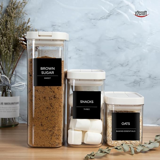 168 Pantry Labels for Food Containers, Minimalist Black Matte Stickers White Fine Line Text,Preprinted Waterproof Label for Glass Jars, Bottles & Canisters,Pantry Organization Storage