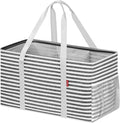 LHZK Standing Extra Large Utility Tote Bag with Metal Wire Frame and the Sides Rinforced, Extra Large Tote Bag with Handle, Reusable Grocery Bags Foldable, Beach Bag, Car Tote, Black | Metal Wire Frame