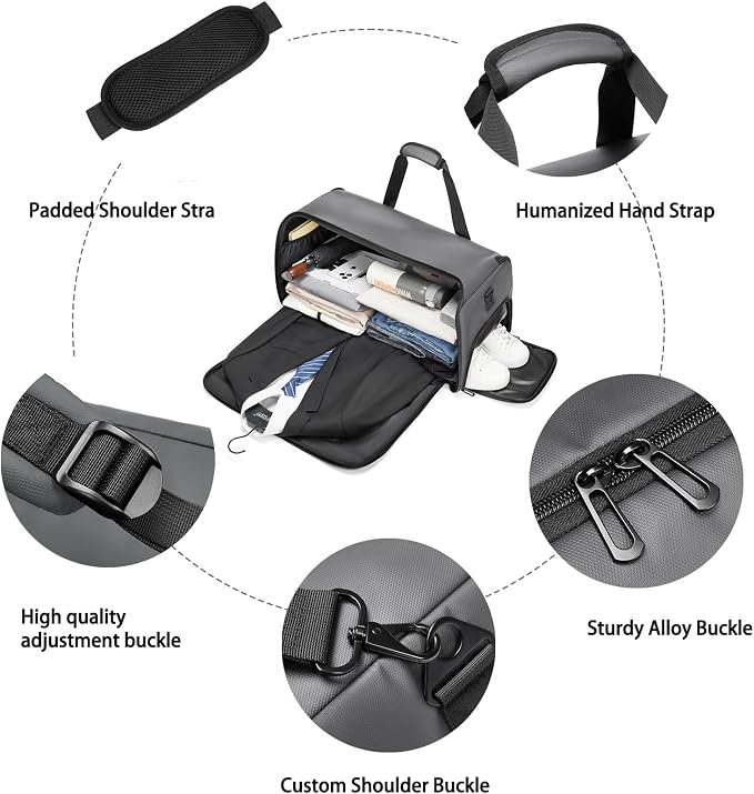 Garment Bags for Travel,45L Carry on Convertible Garment Duffle bag for Men Women - 3 in 1 Hanging Suit Travel Bag with Shoulder Strap