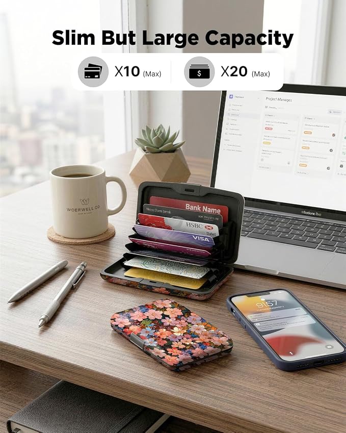 Maicican RFID Blocking Aluminum Credit Card Holder | Slim Metal Wallet for Women & Men, Business Card Case for Travel, Fits Front Pocket, Card holder wallet - Colorful flowers