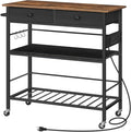 HOOBRO Kitchen Island with Storage, Rolling Island Cart for Kitchen with 2 Drawers & Outlet, 3 Tier Coffee Station and Microwave Stand, Kitchen Island Table for Home, Rustic Brown and Black FB08UZD01