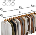 Aduanbang 65.7in Industrial Pipe Wall Mounted Clothes Rack, Heavy Duty Detachable Iron Garment Bar, Rustic Space-Saving Hanging Rod for Bedroom, Closet – Silver Gray,4 hooks