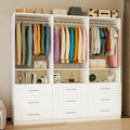 Closet System, 4FT-5FT-8FT Free Standing Closet Organizer With Drawers Wooden, Walk in Closet System with 5pcs Hanging Rods and Shelves Storage, Closet Built in System Wardrobe Organizer, White