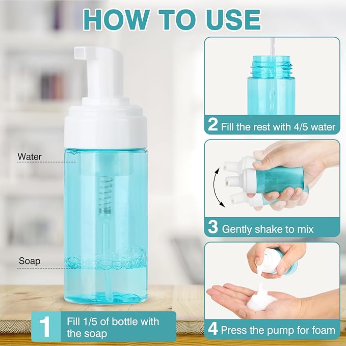 Boenoea Plastic Foam Pump Bottle, 4oz/120ml Foam Bottles Dispenser BPA Free Empty Refillable Container for Hand Soap, Shampoo - Pack of 2 Clear