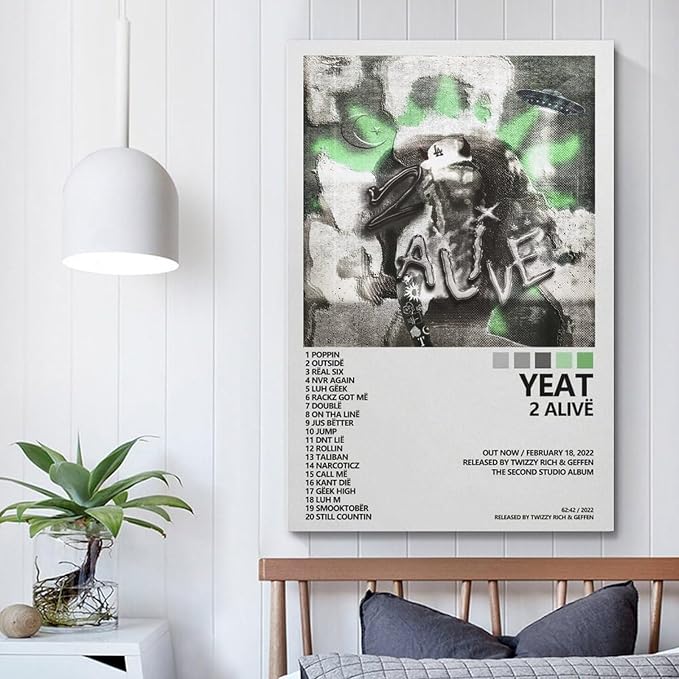 Yeat Poster 2 Alive Album Cover Poster Office Room Aesthetic Decoration Painting Canvas Wall Art Bedroom Painting Decoration Gift 20x30inch(50x75cm) Unframe-style