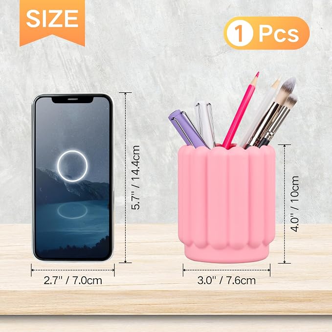 Silicone Pen Holder, Pencil Holder Cute Pens Cup for Desk for Kids Office Decor Desk Accessories Pen Pot Desk Organizer (Pink)