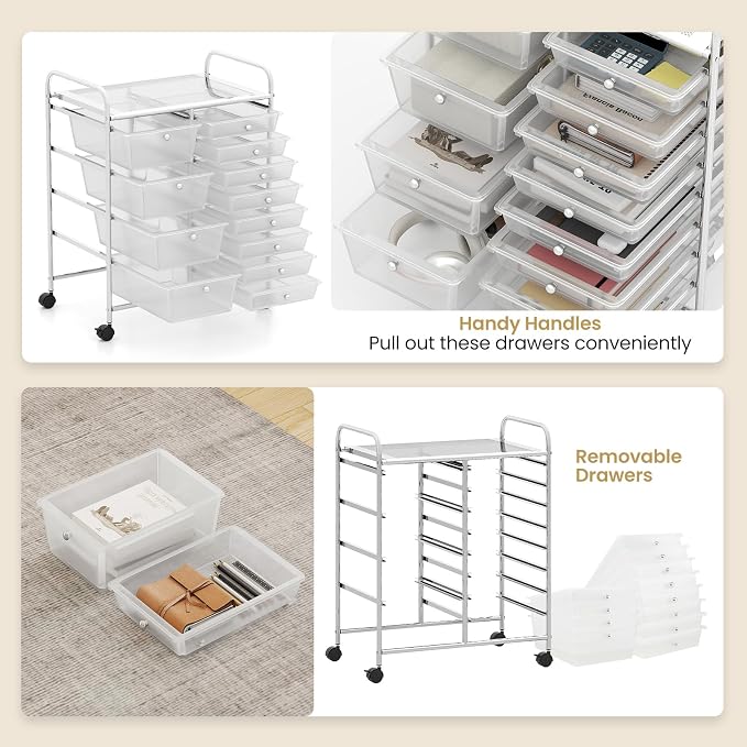 RELAX4LIFE 12-Drawer Rolling Storage Cart - Mobile Utility Drawer Carts with Wheels, Craft Organizers Cart for Organization and Storage, Classroom, School, Office, Home