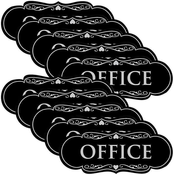 All Quality Designer Office Sign | Easy Installation - Black/Silver - Large (10 Pack)