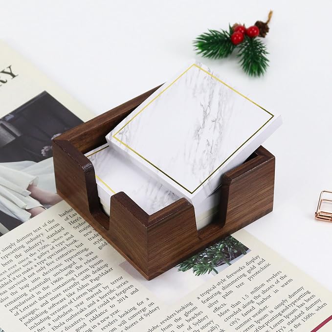 Buqoo Black Walnut Wood Sticky Note Pad Holder for Desk | Memo Holder Paper Dispenser, Desktop Accessories Organizer for Office School Home