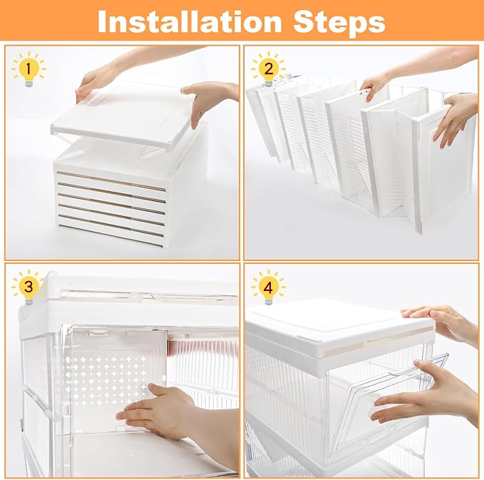 Hedume 6 Pack Clear Shoe Boxes Stackable, Drop Front Shoe Storage Box, No Assembly Plastic Shoe Organizer Storage Bin with Door, Free Standing Shoe Shelf Cabinet with Lid for Size 13, 13.6"x10"x7.9"