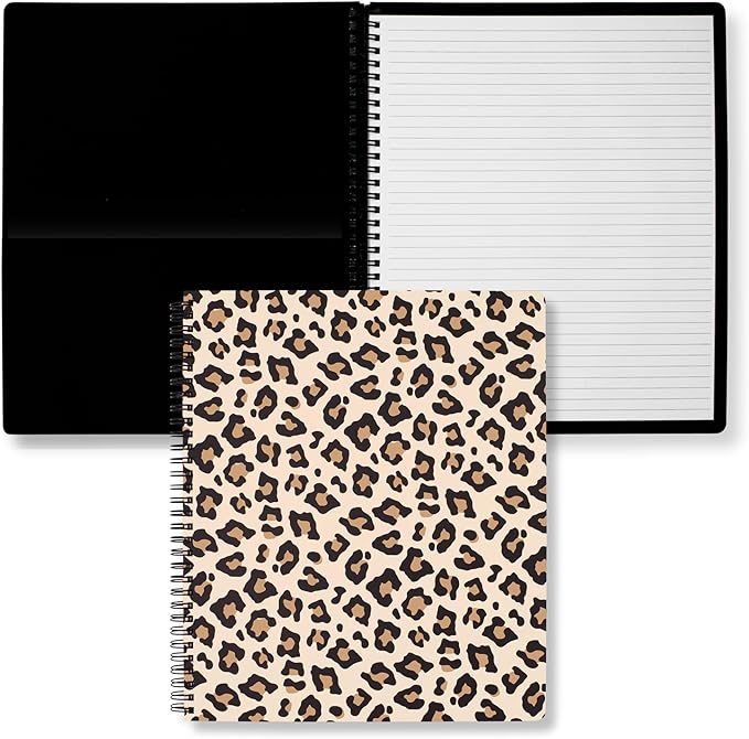 Steel Mill & Co Cute Large Spiral Notebook College Ruled, 11" x 9.5" with Durable Hardcover and 160 Lined Pages, Leopard