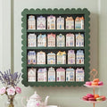 Chunful Spice Jar Wooden Rack Dark Green Scalloped Spice Shelf for 24 Jars, Village Style Wall Mounting Kitchen Storage Decorative Hanging Display Rack, Shelf Only