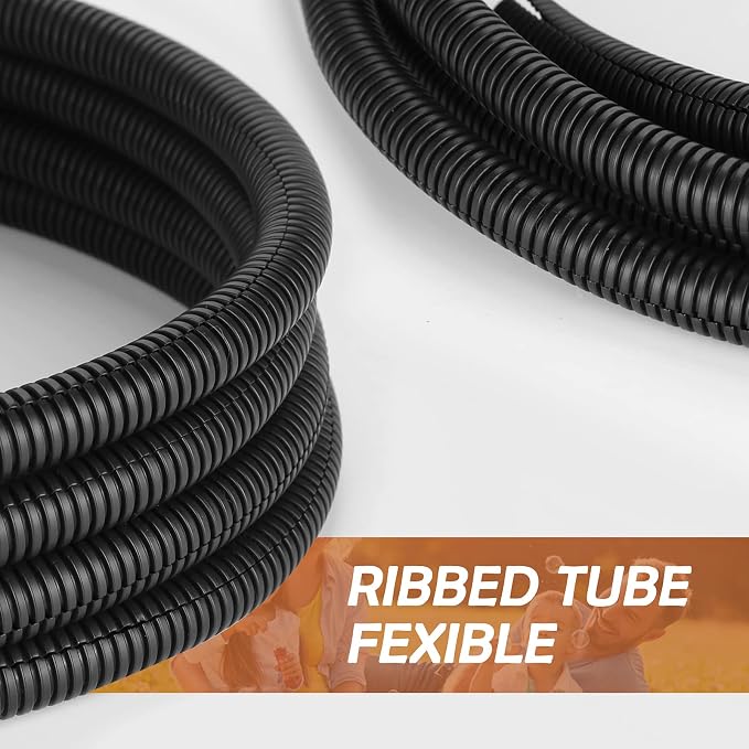 ZhiYo 20FT 1/2" Wire Loom Split Tubing, Black | Auto Wire Conduit, Flexible Cover, High Temperature Heat Resistant -40F to 257F, For Electrical Wires & Cables