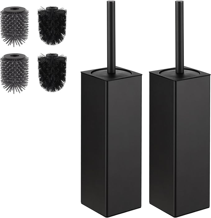 BVL Toilet Brush and Holder 2 Pack for Two Bathrooms, Matte Black | Two complete freestanding sets equip a main bath and guest bath, or two bathrooms in one home, apartment or rental.