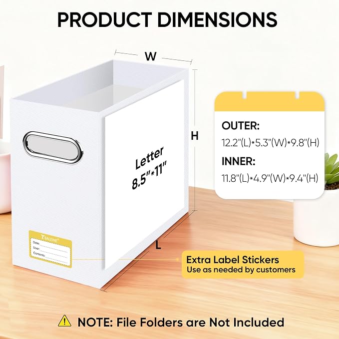 BALEINE File Organizer Box, Cardboard File Folder Organizer with Handle for Letter Size, Portable Collapsible Hanging Filing Box for Home Office Document Storage (1 Pack, White)