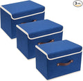 TYEERS Collapsible Storage Boxes, Washable Fabric Storage Bins with Lids, 14.9x9.8x9.8 inches, 3 Pack, Classic Blue