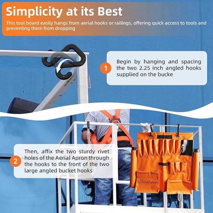 Lineman Tool Board, Aerial Apron with Magnet, Tool Organizer, Bucket Truck Tools, Includes Two 2" Hooks