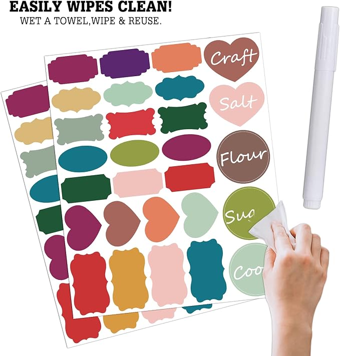 Colored Chalkboard Labels: 168 Premium Stickers + 2 Chalk Markers-Waterproof Removable Reusable Chalkboard Stickers,Perfect for Decorating Your Mason Jars Pantries Crafts and Offices