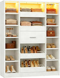Besiost 40" Closet System with LED Lights, Wooden Closet Organizer System with Drawers & Shelves, Versatile Closet Storage Tower for Walk-in Closets, Shoe Rack and Handbag Storage Cabinet, White