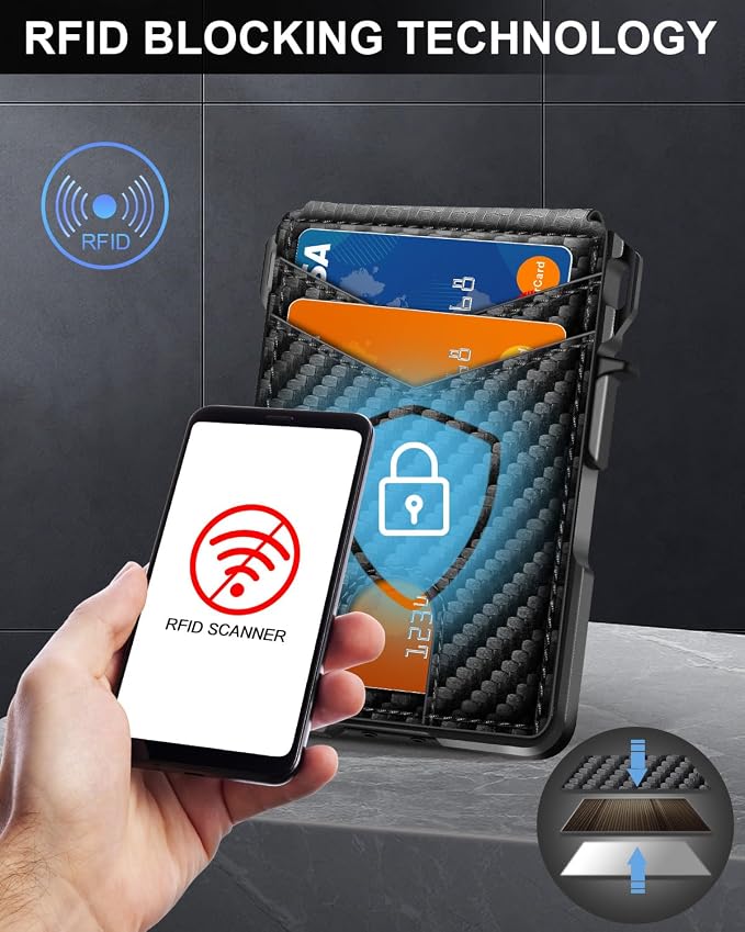 ZALVEX Wallet for Men, Mens Minimalist Wallet 9-13 Cards, Slim Compact Wallet with Money Clip & ID Window, RFID Blocking Smart Pop Up Card Wallet, Metal Aluminum Credit Card Holder Bifold Wallet | Money Clip & ID Window, Compact Smart Pop Up Card Walle...