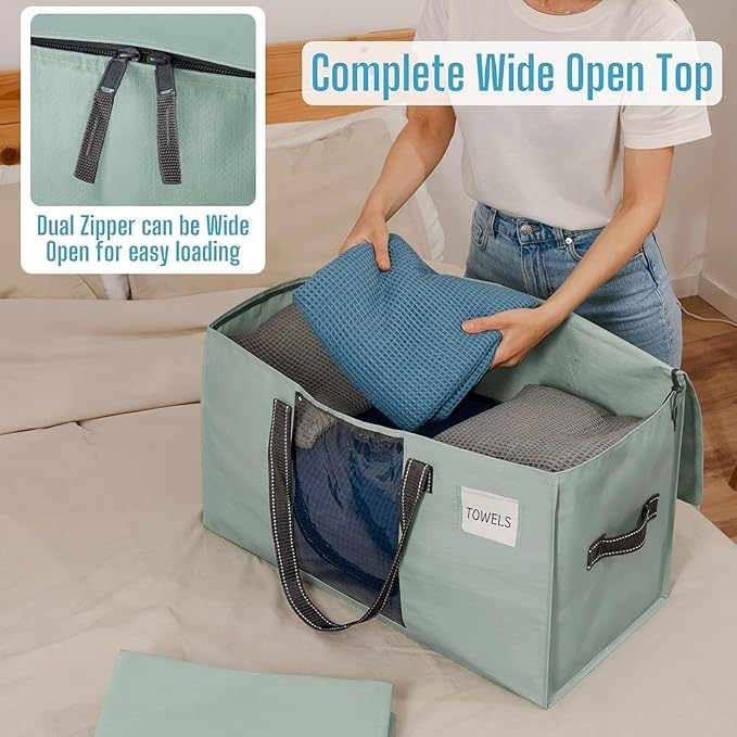VENO 6 Pack Heavy Duty Moving Bags, Clothes and Comforter Storage Bags with Clear Window, College Dorm Essentials Packing Supplies, Foldable Boxes Alternative (Light Green Matte, 6 Pack)