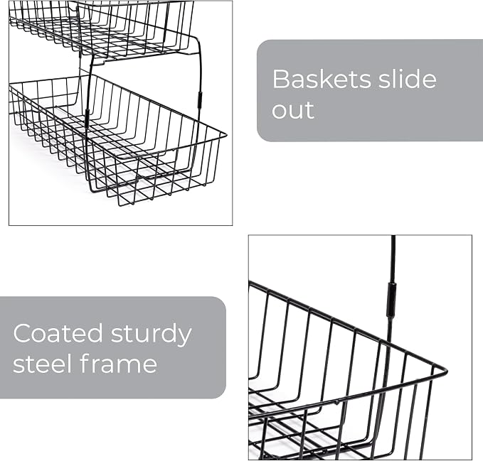 Smart Design 2-Tier Slide Out Baskets- 18" x 9" x 11.8 inches - Black