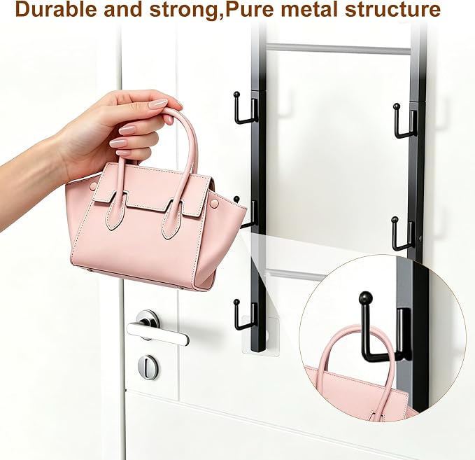 Over The Door Purse Organizer - Wall Mounted Handbag Organizer with 16 Hooks and Metal Basket,Purse Rack for Closet,Bag Rack, Handbag Rack and Hanging Purse Storage for Door,Closet