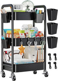 3 Tier Rolling Cart with Lockable Wheels, Metal Diaper Caddy Cart Organizer for Baby Essentials, Black Storage Utility Cart for Craft, Snack, Rolling Carts with Wheels for Lash Techs, Art, Bathroom