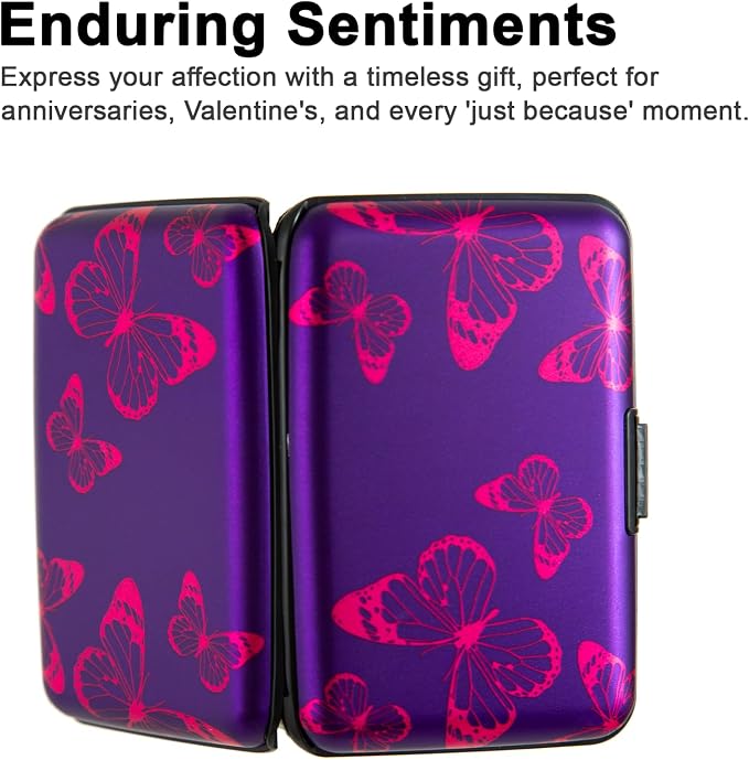 Credit Card Holder, Metal Card Wallet RFID Blocking Mini Slim Aluminum Business Hard Card Case for Women Men (Purple Butterfly)