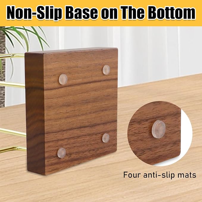 MultiBey Walnut Sticky Note Holder for Desk - Wood & Gold Wire Rack | Self-Stick Note Pad Holder & Metal Wire Notepad Dispenser. Stylish Desktop Post-It Organizer for Office Supplies