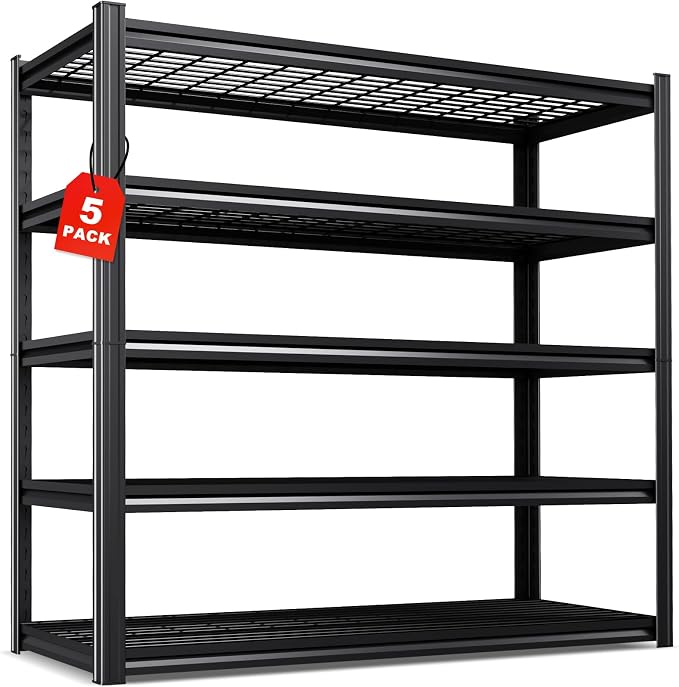 Set of 5 Garage Shelving-72"x59"x20"-5 Tier Storage Shelves,Adjustable Heavy Duty Metal Shelving Unit and Storage Large Wire Rack,Utility Steel Shelf for Warehouse Industrial Pantry Basement -3500 lbs