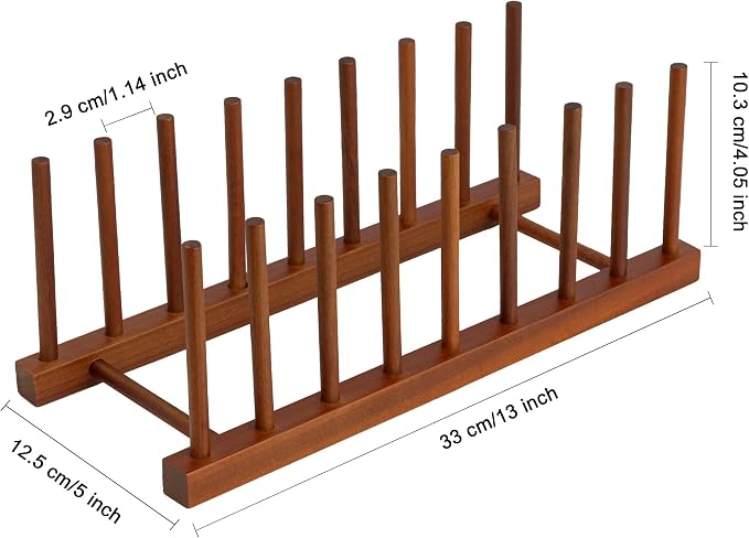 HBlife 4 Packs Teak Wooden Dish Drying Rack Kitchen Storage Plate Organizer | 8 Slots, Vertical Dish Racks for Cabinet Countertop & Wall, Plate Pot Lid Cutting Board Holder, Bowl Cup Drainer, Keep Dry