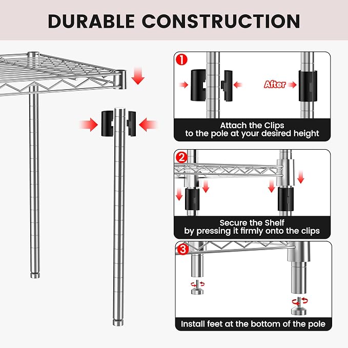 Xcity Storage Shelves, 1 Tier Heavy Duty Metal Shelving Unit, 350 LBS Adjustable Steel Wire Shelf for Commercial, Pantry, Kitchen, Garage, 14" D x 14" W x 15" H, Chrome