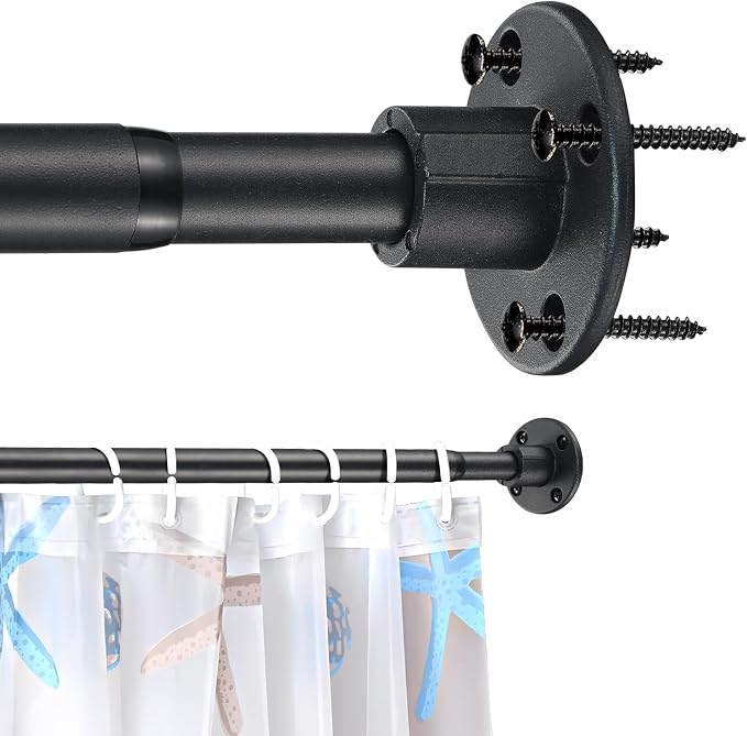 Shower Curtain Rod 28-94 Inch，Adjustable Heavy Duty Shower Rods for Bathroom Wall Mounted Permanent Industrial Shower Curtain Rod Rust Proof Stainless Steel Black