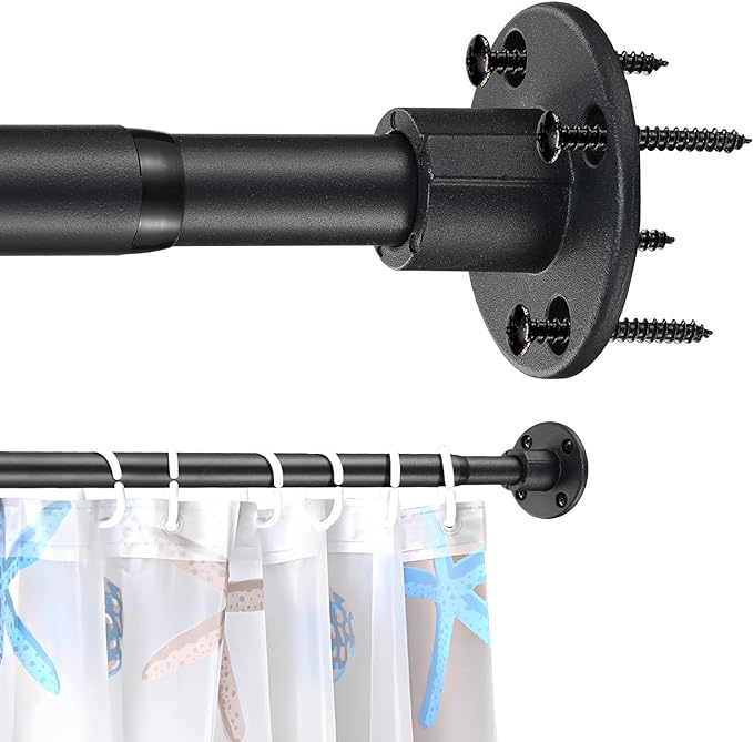 Shower Curtain Rod, Closet Rod 28-51 Inch，Adjustable Heavy Duty Shower Rods for Bathroom Wall Mounted Permanent Industrial Shower Curtain Rod Rust Proof Stainless Steel Black