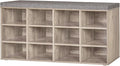 DINZI LVJ Shoe Storage Bench with Cushion, Cubby Rack with 12 Cubbies, Adjustable Shelves, Multifunctional Organizer Bench for Entryway, Mudroom, Hallway, Closet and Garage, Greige