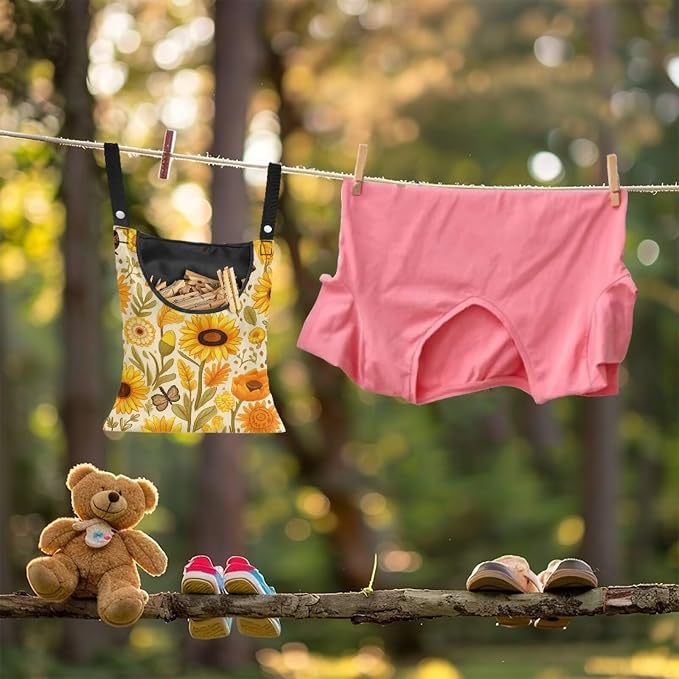 Sunflower Clothespin Organizer Bag Fashion Clothespin Storage Organizer with Large Opening Rotatable Clothespin Storage Bag Laundry Clothespin Bags, Clothespin Storage Hanger Bag