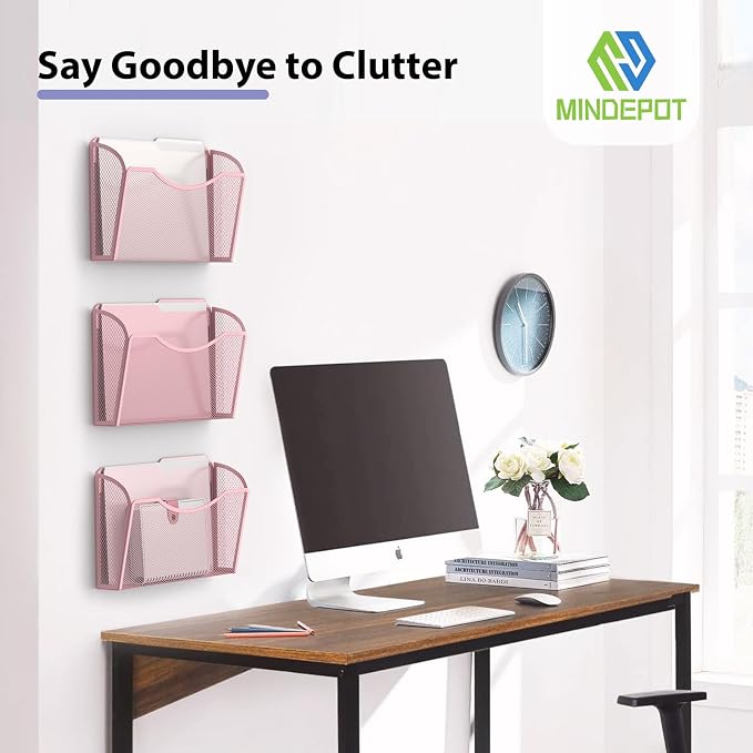 MINDEPOT Wall File Organizer - Heavy Duty Iron Office File Holder for Wall Mount - Hanging Document Organizer for Business, Classroom, Home Office