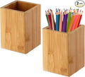 Cerpourt Pen Cup Holder,2 Pack Bamboo Wood Desk Pencil Holder Stand Multi Purpose Use Pencil Cup Pot Desk Accessories,Desktop Organizer Pencil Holder Ideal Gift for Office Home
