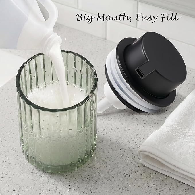 Amolliar Foaming Soap Dispenser, Plastic Pump & Glass Soap Bottle, Refillable 8OZ Hand Soap Dispenser, Dish Soap Dispenser for Kitchen, Bathroom Accessories Set, Home Decor Dispenser (Black 2 Pack)