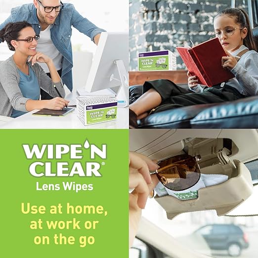 Flents Lens Wipes, Wipe 'N Clear, 150 Count, Pre-Moistened, Streak-Free, Safe for Glasses, Sunglasses, Gentle Cleaning, Clear Vision, Individually Wrapped for Travel & Convenience, Made in the USA