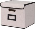 Large Square Storage Bin with Lid, Foldable Organizer Box with Handles & Label Design, for Office, Closet, Home, Documents, Grey, 12.20 x 10.63 x 10.63 Inches, 1 Pack