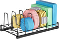 Food Container Lid Organizer for Cabinet, 6 Adjustable Dividers Metal Pot Lid Organizer, Pots and Pans Organizer Under Cabinet Storage Plastic Lids Pots Cookie Sheets for Cabinets, Cupboards, Drawers