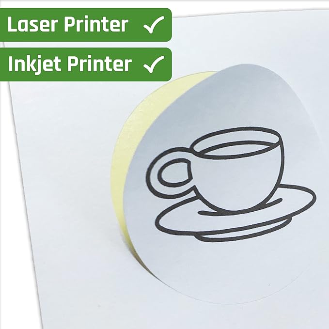 2.5 inch Round Labels Printable Circle Stickers - 8.5" x 11", 200 Sheets | Laser/Inkjet Printing, comes with Print Templates