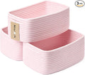 MiniArk Small Storage Baskets for Organizing | Closet Organizer Bins | Shelf Toy Basket | Woven Rope Baskets | Cube Decorative Box | Shallow Basket | 13x8.5x5.1” | 3 Packs Light Pink