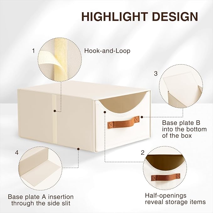 Homsorout Stackable Storage Drawers - Collapsible Storage Bins with Drawers, 8 Pack Closet Shelf Organizer Basket, Fabric Pull Out Organizer for Bedroom, Living Room, Dorm, Beige
