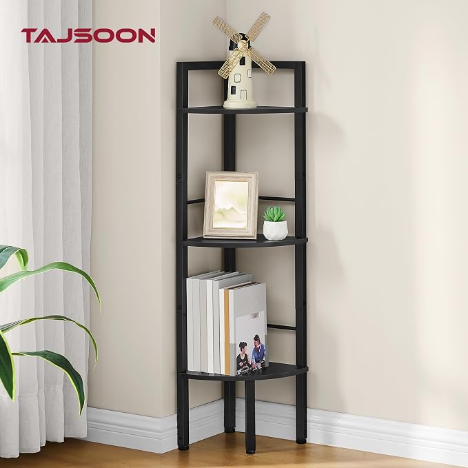 Tajsoon Small Corner Shelf Stand 3 Tier 39.6" Industrial Corner Ladder Shelves, Corner Display Shelf for Bedroom, Living Room, Office, Kitchen, Black