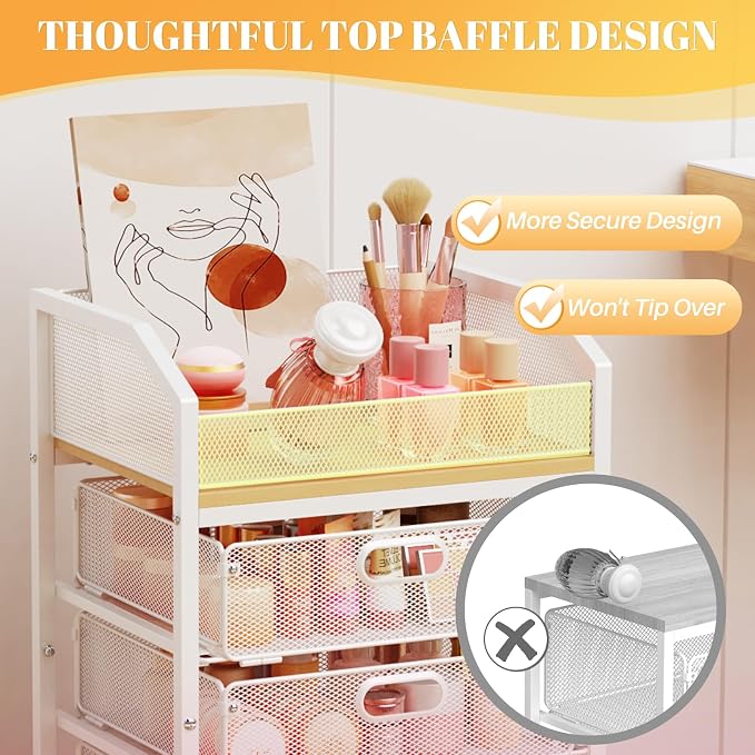 SUNALLY Rolling Makeup Cart Organizer with Drawers, 5-Tier Beauty Vanity Storage Cart for Skincare, Cosmetics, Nail Supplies and Bathroom Essentials, White