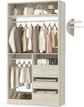 36 Inches Modular Closet Drawers System with Long Hanging Rods, 3FT Wood Closet Organiser with 3 Drawers, Walk-in Freestanding Wardrobe Storage Cabinet with 4 Shelves, White Oak (36"L x 15" W x 80" H)