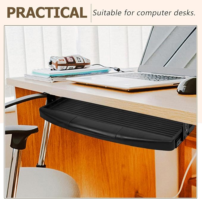 Cabilock Under Desk Keyboard Tray Mount System with Slide-Out Drawer for Office Desk Space-Saving Abs Keyboard Holder with Sturdy Wear-Resistant Material Compact Organizer for Computer